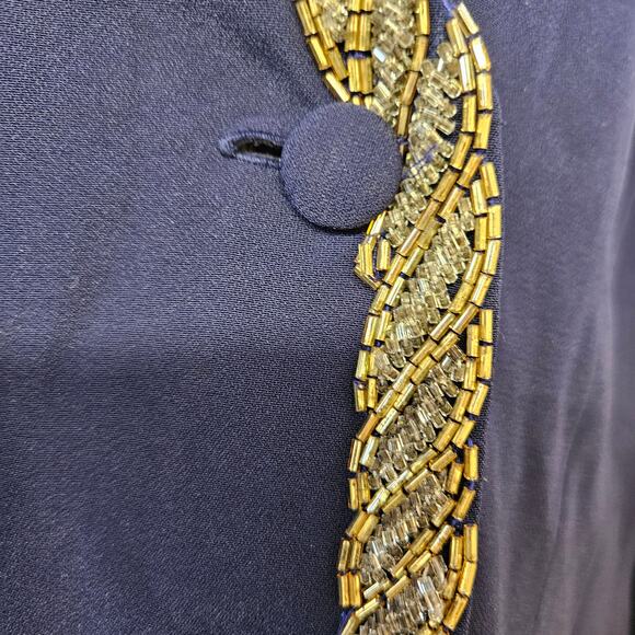 VTG Liz Elana Navy & Gold Blazer Size 14 Button Front Grandmacore Mature - Picture 2 of 12